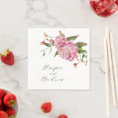 Serviette En Papier Aquarelle rose Mariage floral (En situation)