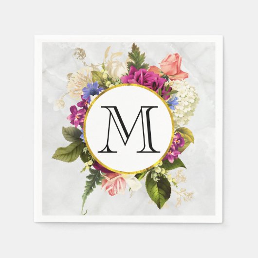 Serviette En Papier Aquarelle rose moderne Bouquet floral Monogramme (Devant)