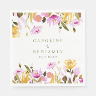 Serviette En Papier Aquarelle rose moderne Floral Noms personnalisés M