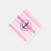 Serviette En Papier Aquarelle rose moderne rayures Ancre pourpre (Coin)