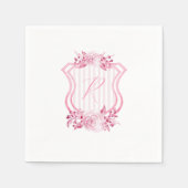 Serviette En Papier Aquarelle rose Monogramme Floral Napkins (Devant)
