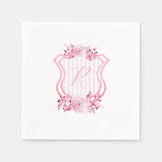 Serviette En Papier Aquarelle rose Monogramme Floral Napkins (Devant)