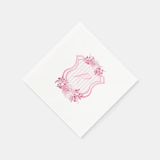 Serviette En Papier Aquarelle rose Monogramme Floral Napkins (Coin)