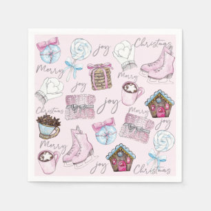 Serviette En Papier Aquarelle rose Noël mignonne
