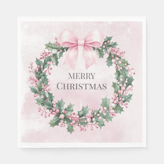 Serviette En Papier aquarelle rose Noël Père Noël 1er anniversaire (Devant)