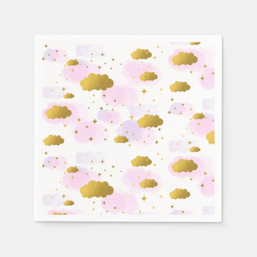 Serviette En Papier Aquarelle rose Nuages Gold Stars Sky (Devant)