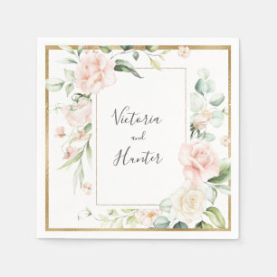 Serviette En Papier Aquarelle rose or Mariage floral romantique