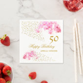Serviette En Papier Aquarelle rose orchidée Parties scintillant or 50e (En situation)