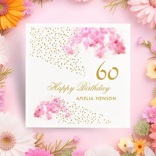 Serviette En Papier Aquarelle rose orchidée Parties scintillant or 60e