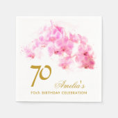 Serviette En Papier Aquarelle rose orchidée Parties scintillant or 70e (Devant)