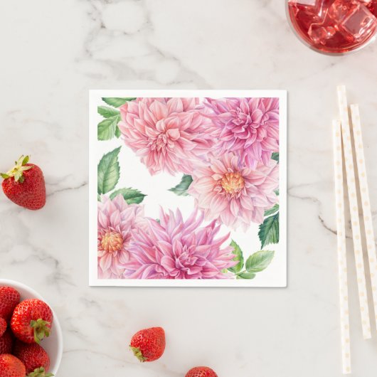 Serviette En Papier Aquarelle rose pâle Dahlia motif floral (En situation)