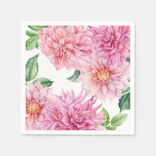 Serviette En Papier Aquarelle rose pâle Dahlia motif floral (Devant)