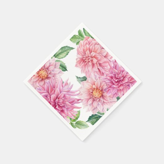 Serviette En Papier Aquarelle rose pâle Dahlia motif floral (Coin)