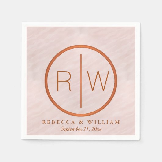 Serviette En Papier Aquarelle rose pâle Fournitures de Mariage Monogra (Devant)