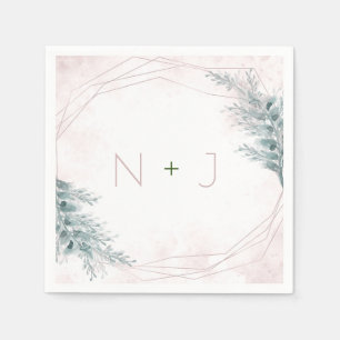 Serviette En Papier Aquarelle rose pâle Mariage botanique géométrique