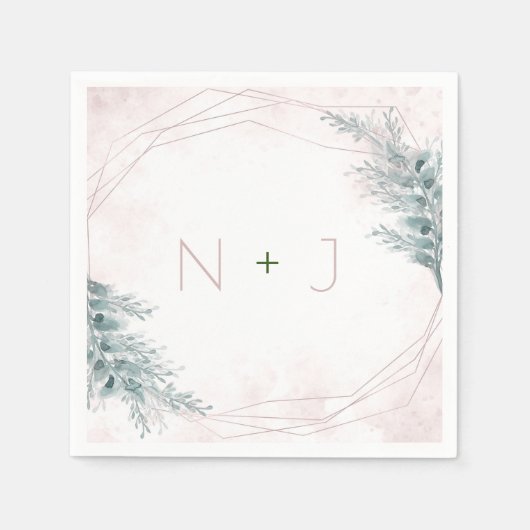 Serviette En Papier Aquarelle rose pâle Mariage botanique géométrique (Devant)