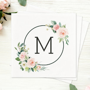 Serviette En Papier Aquarelle rose pâle Monogramme de fleur