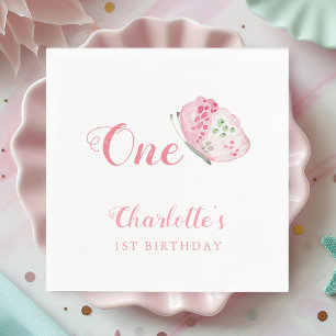 Serviette En Papier Aquarelle rose papillon 1er anniversaire fête