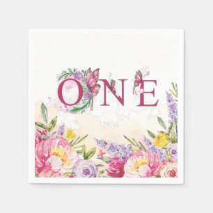 Serviette En Papier Aquarelle rose papillon Floral Anniversaire UN