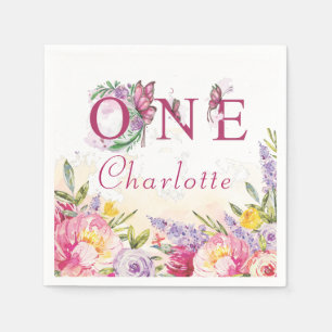 Serviette En Papier Aquarelle rose papillon Floral Anniversaire UN