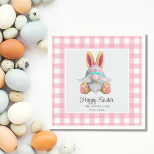 Serviette En Papier Aquarelle rose Plaid Gnome Pâques