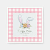 Serviette En Papier Aquarelle rose Plaid Lapin Floral Oreilles Pâques (Devant)