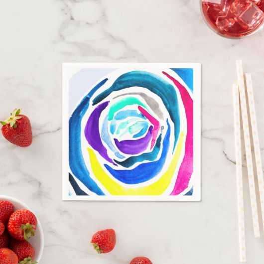 Serviette En Papier Aquarelle rose pop art bleu (En situation)