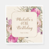 Serviette En Papier Aquarelle rose pourpre douce 40e anniversaire (Devant)