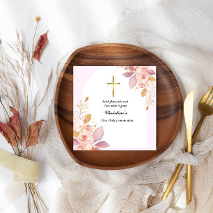 Serviette En Papier Aquarelle rose première communion