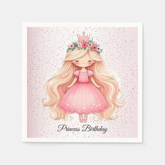 Serviette En Papier Aquarelle rose princesse Baby shower soirée mignon (Devant)