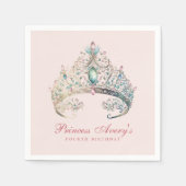 Serviette En Papier Aquarelle rose princesse Tiara Anniversaire (Devant)