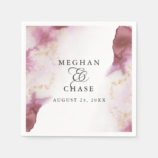 Serviette En Papier Aquarelle Rose Quartz Gold Geode BarefootBride™ (Devant)