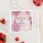 Serviette En Papier Aquarelle Rose Quartz Gold Geode BarefootBride™ (En situation)