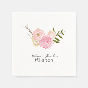 Serviette En Papier Aquarelle rose romantique Jardin Floral