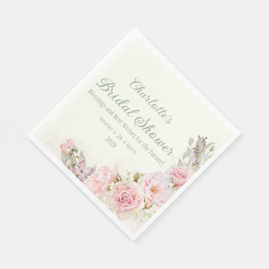 Serviette En Papier Aquarelle rose Rose Sage Fête des mariées verte (Coin)