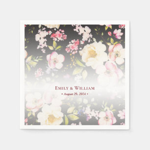 Serviette En Papier Aquarelle rose Roses jaunes, noir flou, Mariage