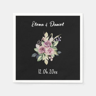 Serviette En Papier Aquarelle rose roses nom noir minimaliste