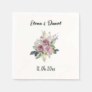 Serviette En Papier Aquarelle rose roses nom noir minimaliste
