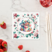 Serviette En Papier Aquarelle rose Shabby Chic Floral Anniversaire (En situation)