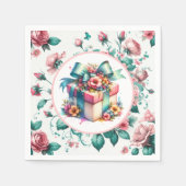 Serviette En Papier Aquarelle rose Shabby Chic Floral Anniversaire (Devant)