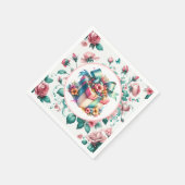 Serviette En Papier Aquarelle rose Shabby Chic Floral Anniversaire (Coin)