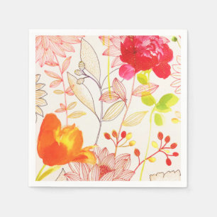 Serviette En Papier Aquarelle rose-soleil dorée florale
