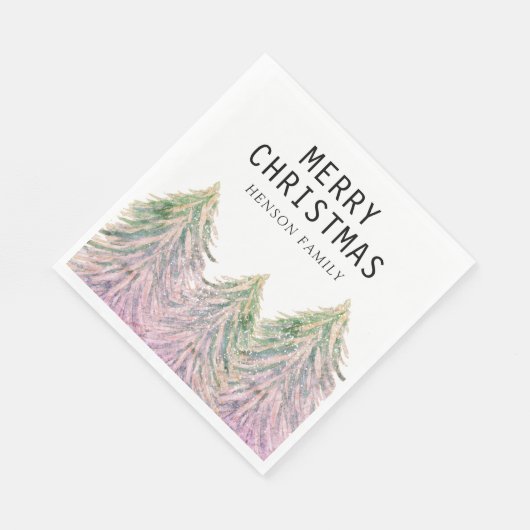Serviette En Papier Aquarelle rose vert Arbre de Noël Artiste (Coin)