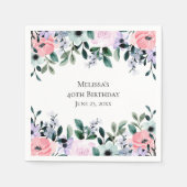 Serviette En Papier Aquarelle rose violet et verte (Devant)