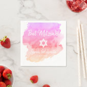 Serviette En Papier Aquarelle rose violet étoile de David Bat mitzvah (En situation)
