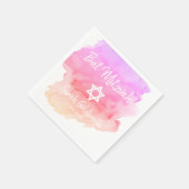 Serviette En Papier Aquarelle rose violet étoile de David Bat mitzvah (Coin)
