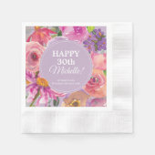 Serviette En Papier Aquarelle rose violet Fleurs sauvages 30e annivers (Devant)