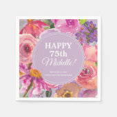 Serviette En Papier Aquarelle rose violet Floral 75e anniversaire (Devant)