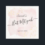 Serviette En Papier Aquarelle rose x Bat mitzvah or<br><div class="desc">Ces serviettes en papier bat mitzvah chic et élégantes sont ornées d'un arrière - plan blanc avec des touches de pinceau rose vif en aquarelle et des plaques en faux or. Personnalisez-le selon vos besoins. Vous pouvez trouver d'autres produits correspondants dans mon magasin.</div>