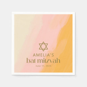 Serviette En Papier Aquarelle rose Yellow Star Bat mitzvah personnalis